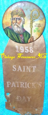 Image for St. Patrick’s Day Vintage 1958 Beautifully Lithographed Button Pin with Ribbon Sash <b><span style='color:red'> *****FIRST CLASS SHIPPING INCLUDED – DOMESTIC ORDERS ONLY!***** </span></b><span style='color:purple'>